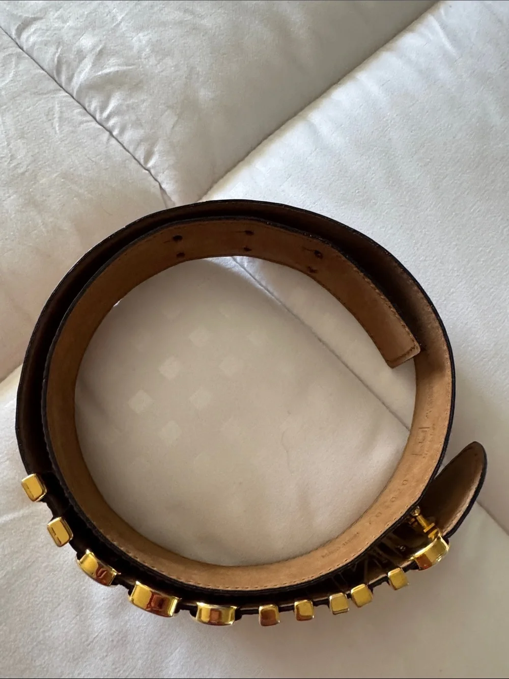 Moschino Brown Leather Logo Belt with Gold Tone Letters